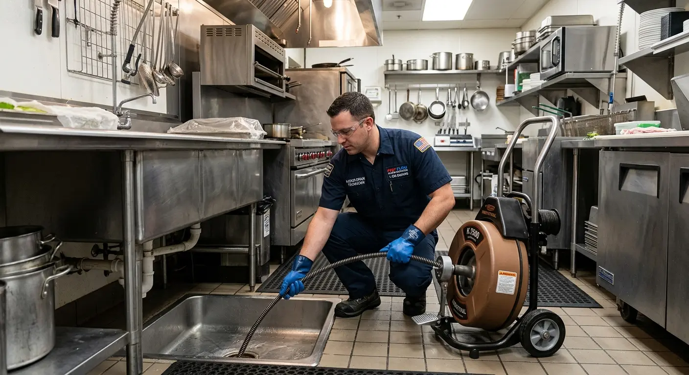 Commercial drain cleaning service in a restaurant kitchen in Staunton