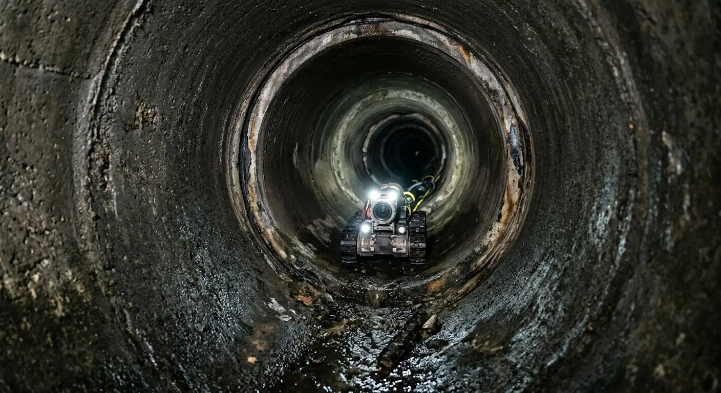 Robotic sewer camera inspecting pipe interior for Sewer Line Cleaning in Staunton