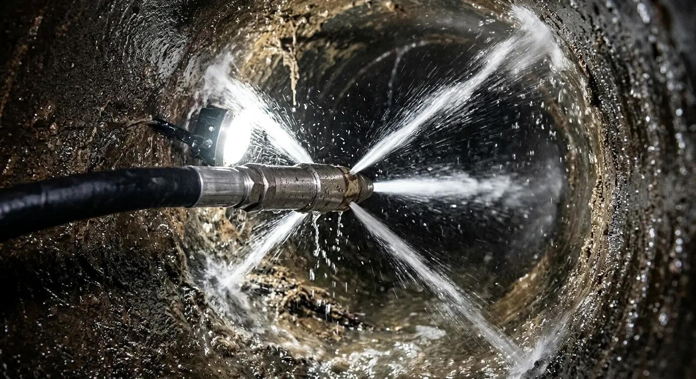 High-pressure hydro jetting nozzle cleaning sewer pipe for Storm Drain Cleaning in Staunton